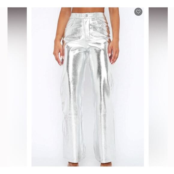NEW White Fox Push The Button Pants Womens M Silver Metallic High Rise - Picture 1 of 11